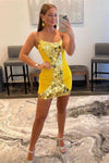 Gold Cut Glass Mirror Sequins Tight Homecoming Dress