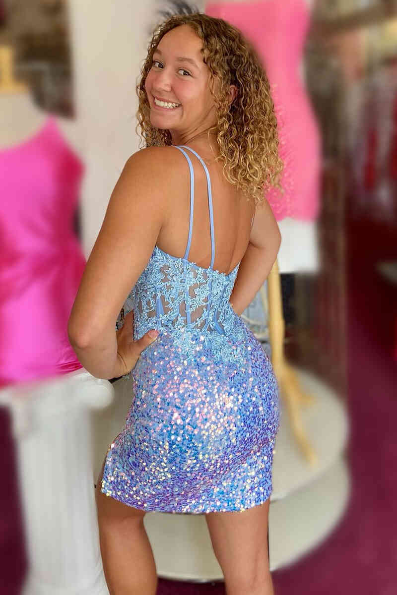 This tight short homecoming dress features hater neckline and sequins. FancyVestido This tight short homecoming dress features hater neckline and sequins. FancyVestido