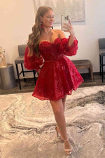 Sequin Top Sweetheart Red A-Line Homecoming Dress