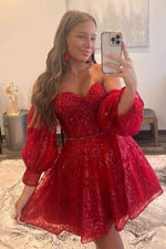 Sequin Top Sweetheart Red A-Line Homecoming Dress