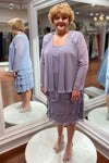 Dusty Purple Ruffled Mother of the Bride Dress with Cardigan