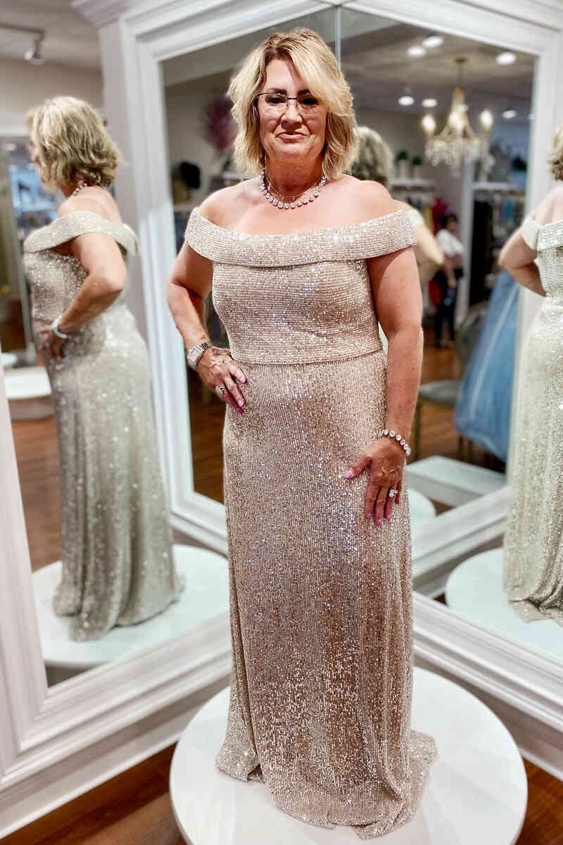 Off the Shoulder Rose Gold Sequins Mother of Bride Dress FancyVestido Off the Shoulder Rose Gold Sequins Mother of Bride Dress FancyVestido