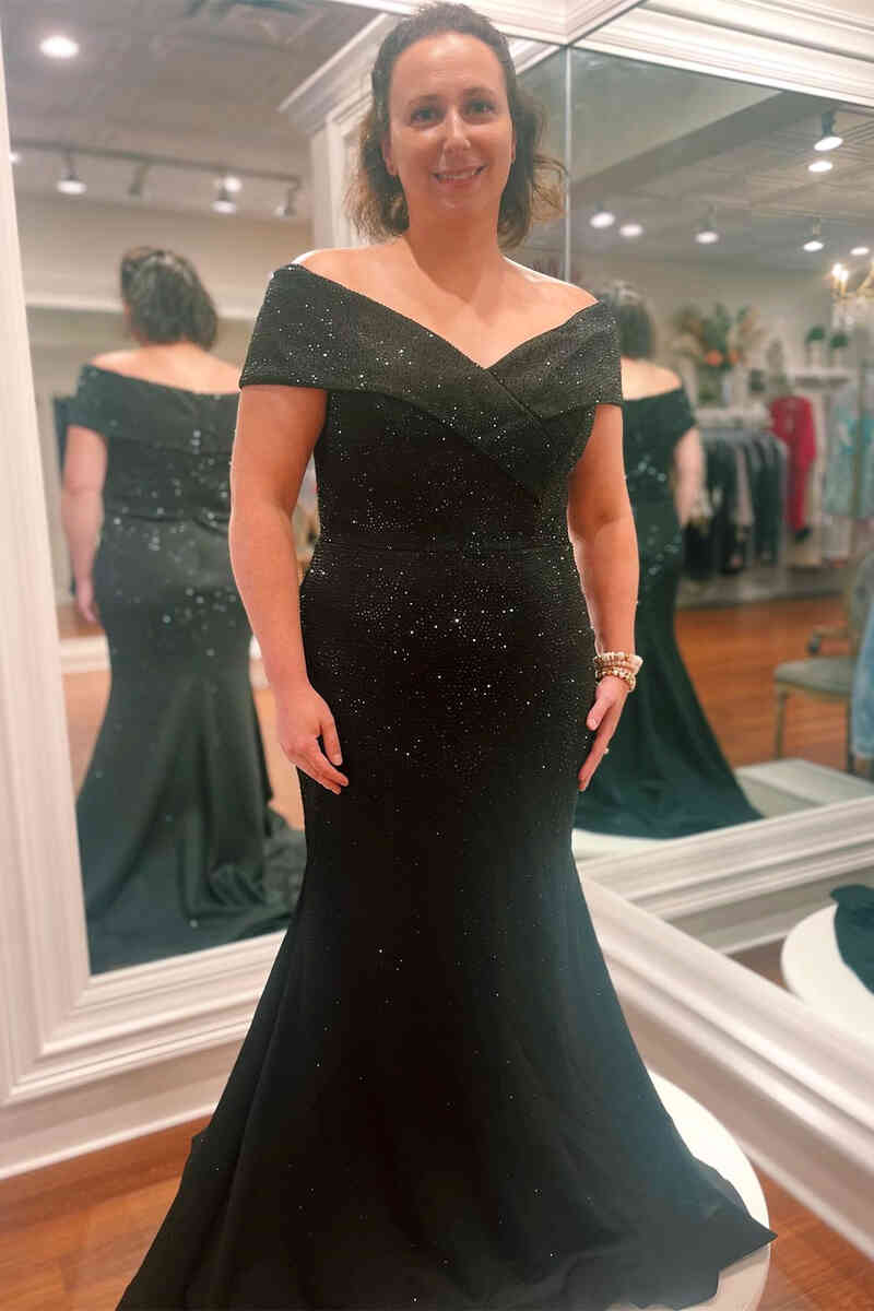 Mermaid Off the Shoulder Black Crystal Mother of Bride Dress FancyVestido Mermaid Off the Shoulder Black Crystal Mother of Bride Dress FancyVestido