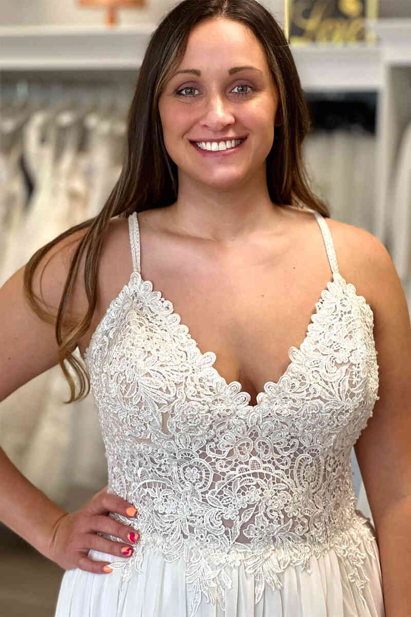 Straps Lace Top White A-Line Wedding Dress
