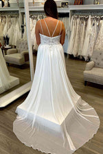 Straps Lace Top White A-Line Wedding Dress