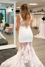 Mermaid Square Neck White Lace Tulle Bridal Dress