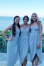 Tulip Hem Straps Light Grey Midi Bridesmaid Dress