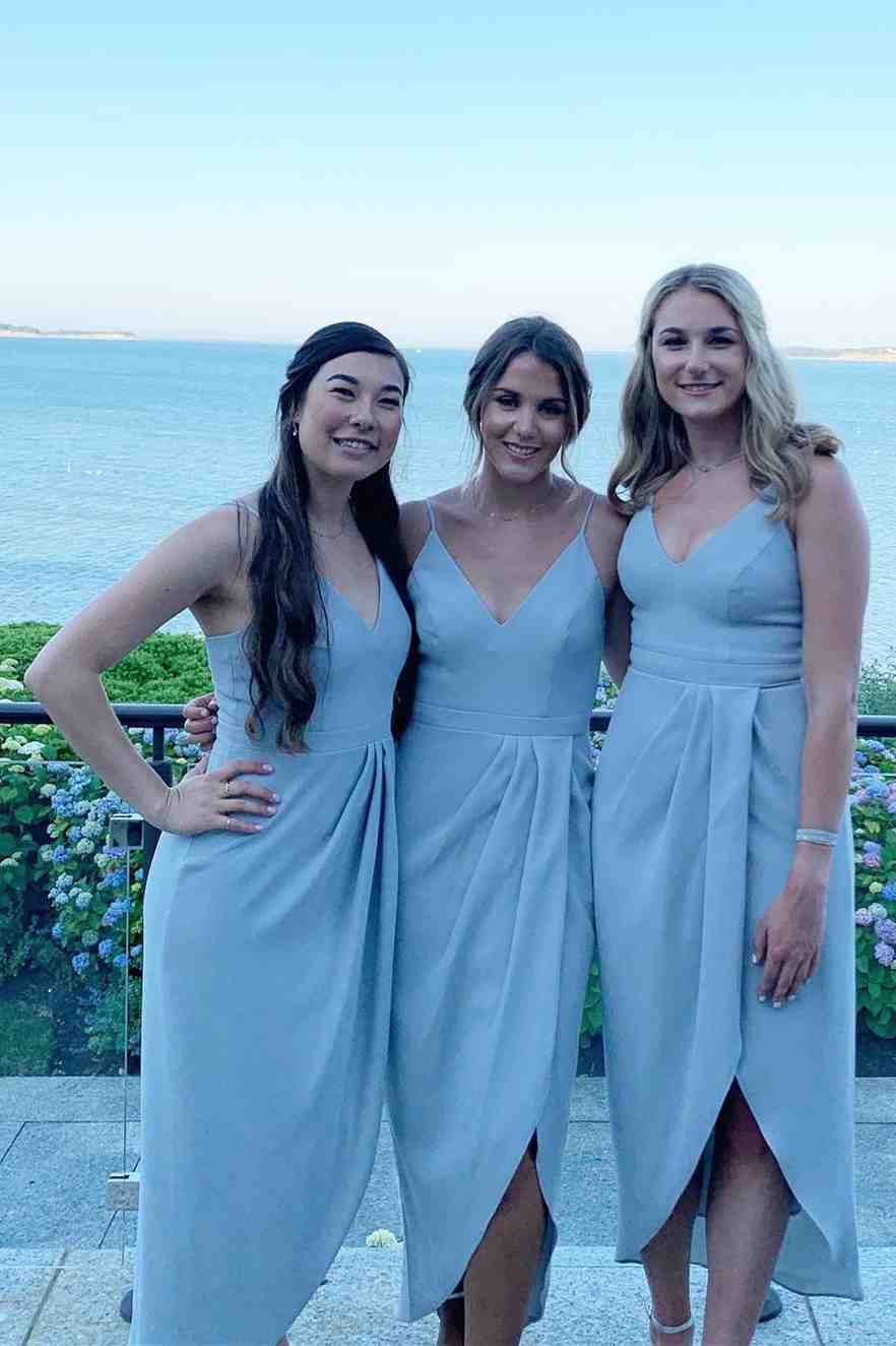 Tulip Hem Straps Light Grey Midi Bridesmaid Dress FancyVestido Tulip Hem Straps Light Grey Midi Bridesmaid Dress FancyVestido