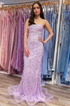 Applique Lavender Straps Mermaid Long Bridesmaid Dress