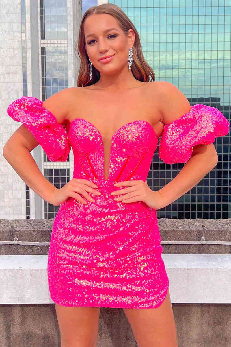 This tight short homecoming dress features hater neckline and sequins. FancyVestido This tight short homecoming dress features hater neckline and sequins. FancyVestido