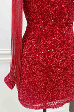 Beaded Long Sleeve Red Sequins Mini Homecoming Dress