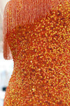 Beaded Fringe Orange Tight Short Homecoming Dress
