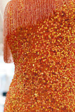 Beaded Fringe Orange Tight Short Homecoming Dress