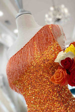 Beaded Fringe Orange Tight Short Homecoming Dress
