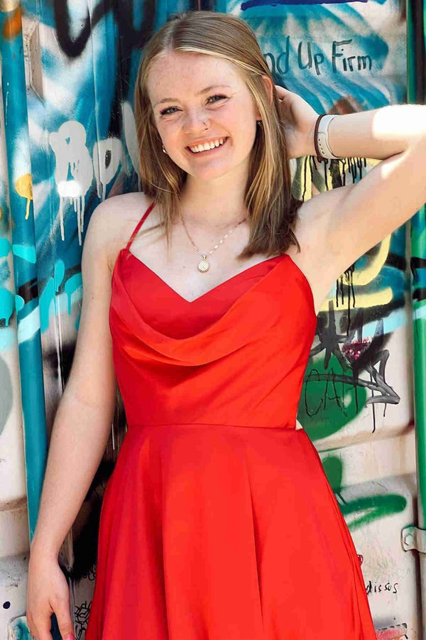Straps Hot Pink Cowl Neck Short Party Dress