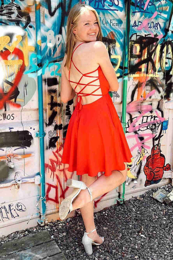 Straps Hot Pink Cowl Neck Short Party Dress