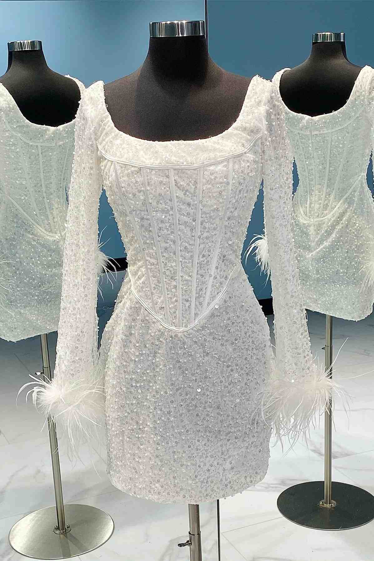 knee length dresses for ladies Leyna White Mesh Long Sleeve Dress - US 4 main image 1