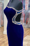 Backless Beaded Royal Blue Velvet Homecoming Dress