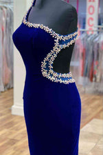 Backless Beaded Royal Blue Velvet Homecoming Dress