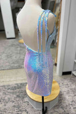 Tassel One Shoulder Sequined Homecoming Dress with Flowers