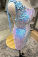 Tassel One Shoulder Sequined Homecoming Dress with Flowers