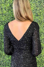 V-Neck Long Sleeves Black Tight Homecoming Dress