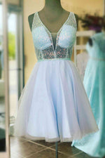 Light Blue A-Line Short Party Dress with Sequined Top