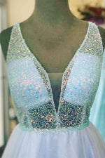 Light Blue A-Line Short Party Dress with Sequined Top