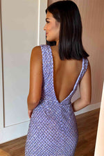 Sexy Plunging V-Neck Lavender Beaded Grid Homecoming Dress