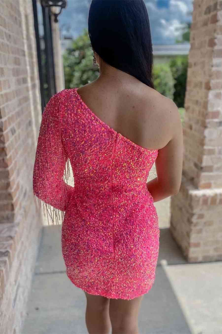 This tight short homecoming dress features hater neckline and sequins. FancyVestido This tight short homecoming dress features hater neckline and sequins. FancyVestido