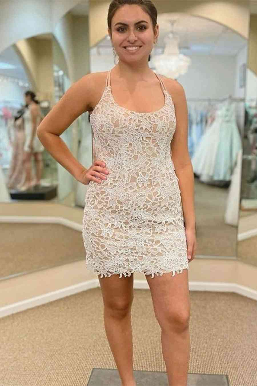 This tight short homecoming dress features hater neckline and sequins. –  FancyVestido