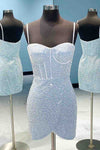 Tight Light Blue Short Homecoming Dress with Crystals