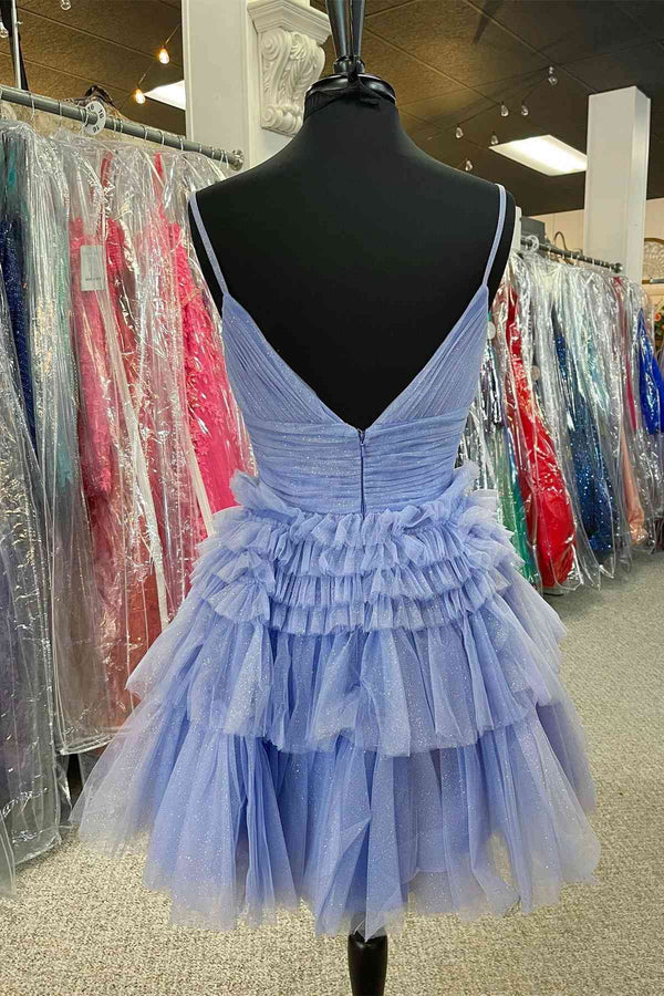 Princess A-Line Black Tiered Tulle Short Party Dress