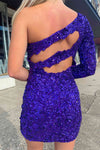 Sexy Purple Cut Out Top Sequined Tight Homecoming Dress