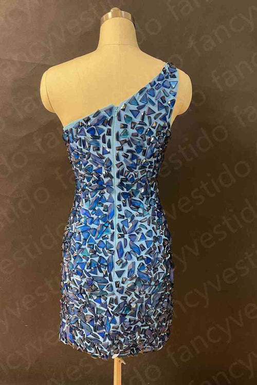 Gorgeous Blue Irregular Crystal Bodycon Homecoming Dress