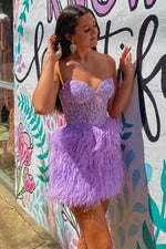 Sweetheart Feather Skirt Lavender Tight Homecoming Dress