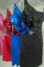 Cut Out Blue Glass Mirror Sequined Bodycon Homecoming Dress