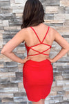 Pleaed Red Lace-Up Tight Homecoming Dress