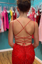 Short V-Neck Red Appliqued Homecoming Dress