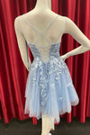 A-Line Princess Light Blue Appliqued Short Party Dress