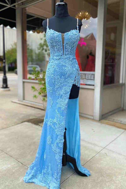 Light Blue Appliques Long Prom Dress with Detachable Feathered Shoulder