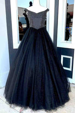 V-Neck Black Beaded Top Long Prom Gown