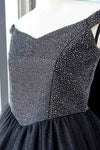 V-Neck Black Beaded Top Long Prom Gown