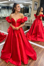 Red Strapless A-Line Long Party Dress with Detachable Sleeves