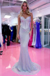 Ivory Mermaid Strapless Sweetheart Beaded Long Prom Dress