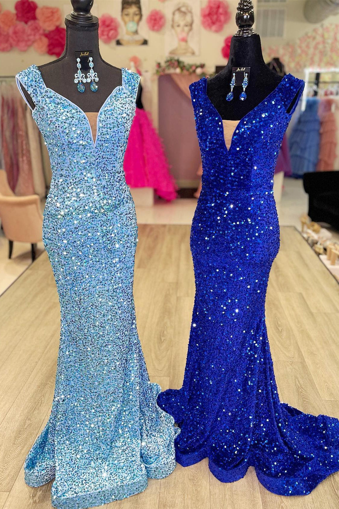 Mermaid Glitter V-Neck Sequins Long Prom Dress