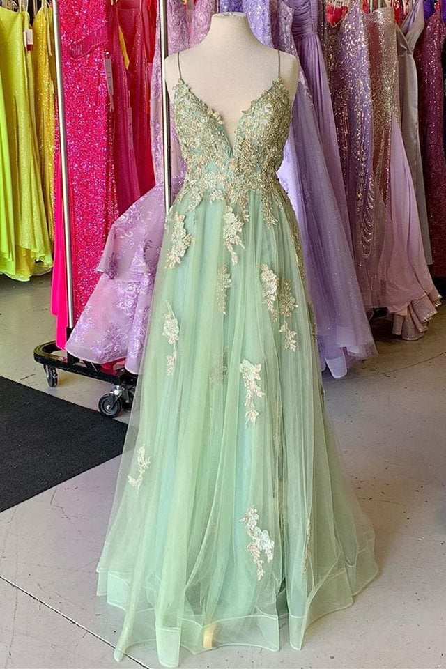 green emerald velvet dress Dusty Sage V Neck Straps Beaded Appliques Keyhole Long Prom Dress with –  FancyVestido