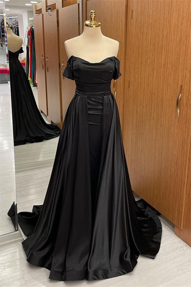 knee length dresses for ladies Off-Shoulder Long White Wedding Dress with Cowl Neck Off White / 18 main image 1