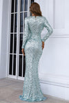 V-Neck Long Sequins Light Blue Evening Dress