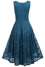 Blue V-Neck Lace Short Party Dress